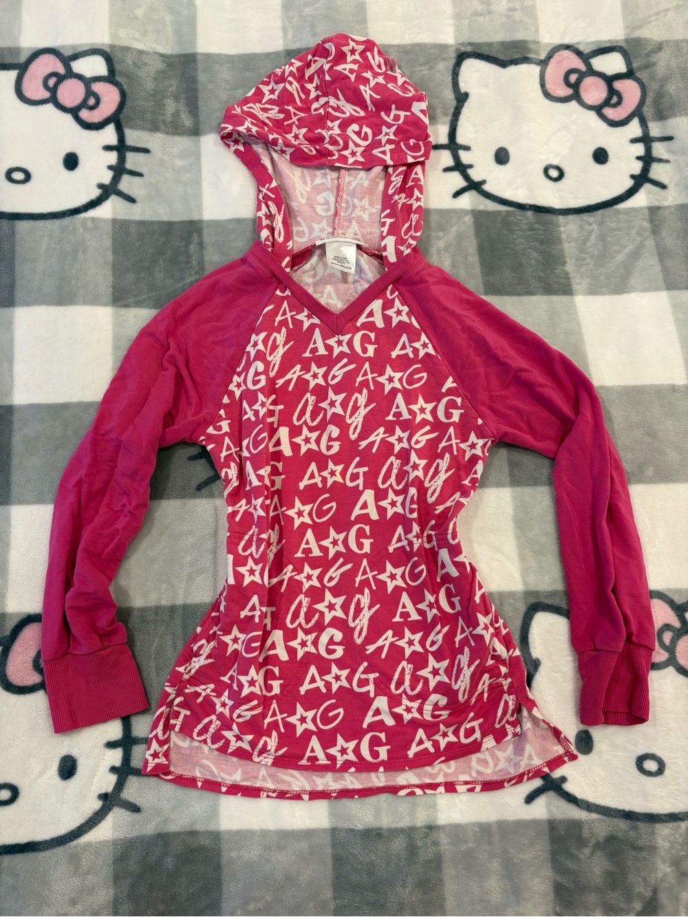 Vintage Y2K American Girl Pink A⭐G Logo Hooded Long Sleeve Top